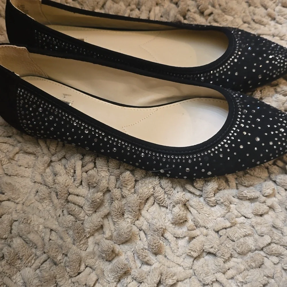 Jennifer Lopez Womens Size‎ 10 Black Studded Flat Shoes